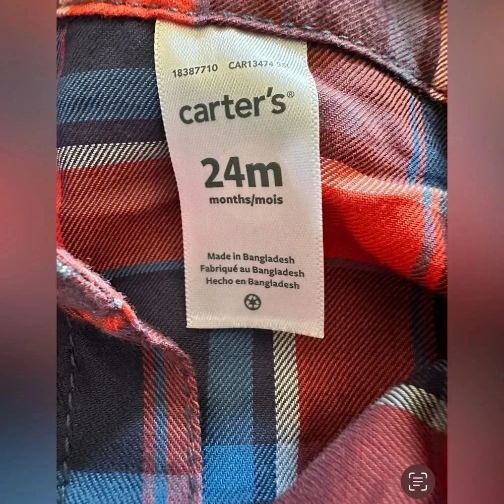 NWOT Carter's Boys 2 pc Flannel Plaid Button Top & Khaki Pant Set size 24m